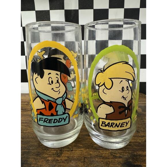 Vintage 1986 The Flintstone Kids Fred & Barney Drinking Glass 12 oz Pizza Hut - Picture 1 of 10